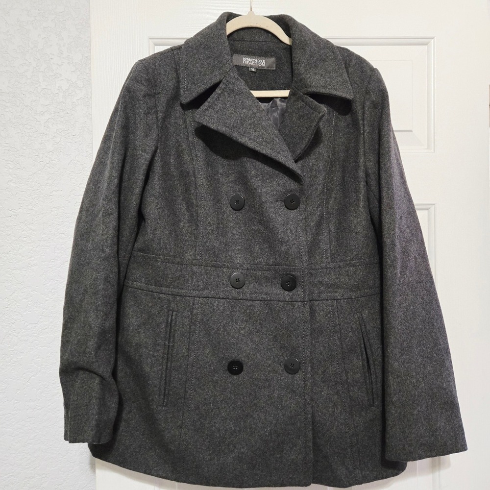 Kenneth Cole Reaction Womens‎ Wool Blend Double Breasted Pea Coat Gray Size 16